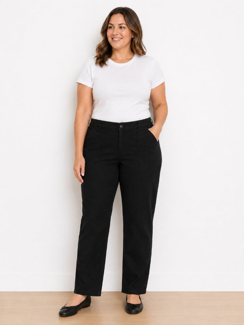 Lord & Taylor Women's Black Stretch Cotton Straight Leg Pants - 20W